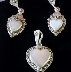 SET Sterling Silver Pink Heart Earrings & Pendant